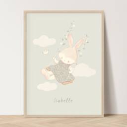 Personalized Bunny Nursery Print - Girl's Room Pastel Wall Art - thumbnail 1