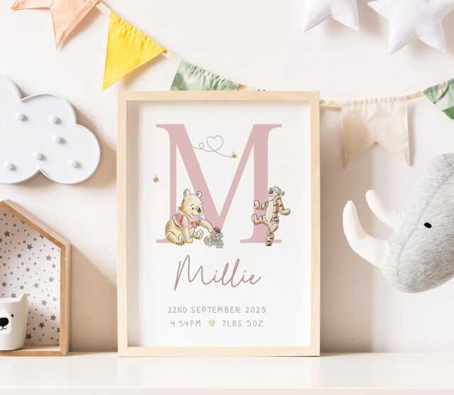 Personalised Winnie The Pooh Nursery Print - Baby Keepsake Birth Stat Print, Girls Boys Bedroom Posters - image 1