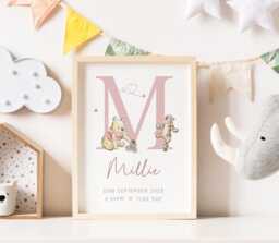Personalised Winnie The Pooh Nursery Print - Baby Keepsake Birth Stat Print, Girls Boys Bedroom Posters - thumbnail 1