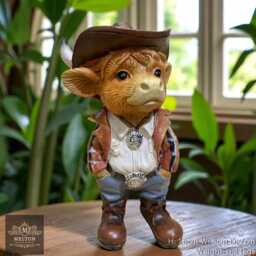 Cowboy Highland Cow Fun Resin Small Garden Ornament Indoor Outdoor Statue Decor - thumbnail 1
