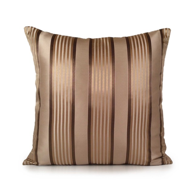 Beige Pillow, Striped Throw Pillow Cover, Decorative Cushion Covers, Accent Satin Blend, Light Brown & Gold - image 1