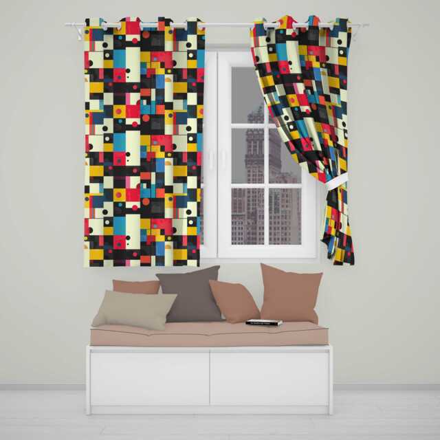 Abstract Curved Shapes Warm Sunset Color Layers Seamless Pattern Readymade Eyelet Ring Top Thermal 100% Blackout Curtains - image 1