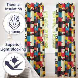 Abstract Curved Shapes Warm Sunset Color Layers Seamless Pattern Readymade Eyelet Ring Top Thermal 100% Blackout Curtains - thumbnail 3