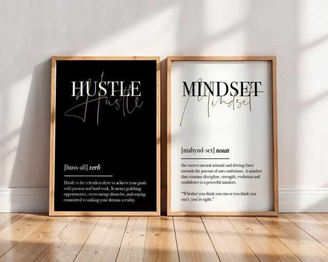Motivational Office Wall Art Set Of 2 - Hustle & Mindset Printable Home Decor Gym Digital Download - image 1