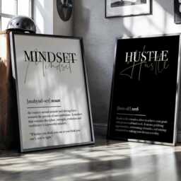 Motivational Office Wall Art Set Of 2 - Hustle & Mindset Printable Home Decor Gym Digital Download - thumbnail 2