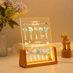 First Mom Now Grandma Gift Night Light, Personalized Flower Birth Month Garden, Mother Day Gift, Ideal Gift, Mum Birthday Gift, Nana - thumbnail 2