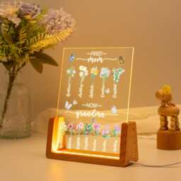 First Mom Now Grandma Gift Night Light, Personalized Flower Birth Month Garden, Mother Day Gift, Ideal Gift, Mum Birthday Gift, Nana - thumbnail 3
