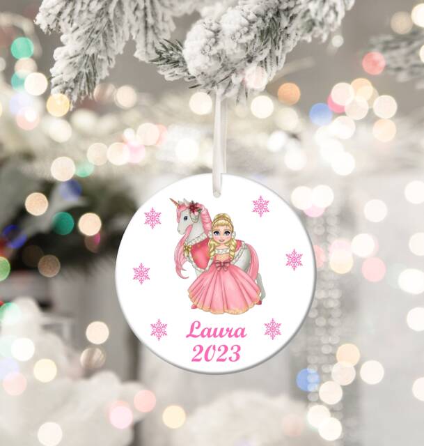 Personalised Princess Christmas Bauble, Unicorn Christmas, Princess Decoration, Unicorn Decoction, Gift, Fairytale - image 1