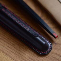 Handmade Veg Tan Leather Pen Sleeve, Hand-Dying Lamy Joy Holder - thumbnail 3