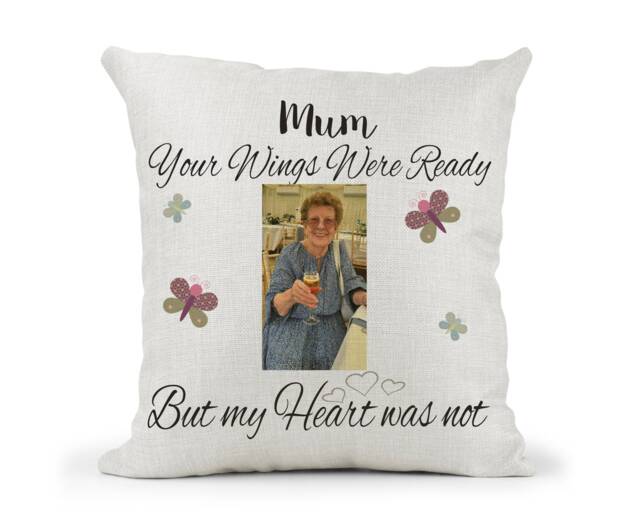Remembrance Photo Cream Canvas Cushion, Scatter Home Decor, Your Wings Were Ready, Dad, Mum, Nan Grandad, Brother, Sister - image 1