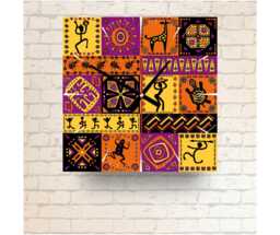 African Art Wall Clock Square Glass Tribal Design - 20cm/30cm - thumbnail 1