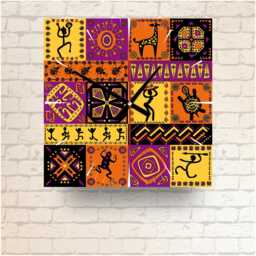 African Art Wall Clock Square Glass Tribal Design - 20cm/30cm - thumbnail 2