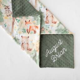Personalized Baby Blanket, Gender Neutral, Woodland Animals Monogrammed Gift, Forest Nursery Decor - thumbnail 2