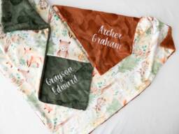 Personalized Baby Blanket, Gender Neutral, Woodland Animals Monogrammed Gift, Forest Nursery Decor - thumbnail 1