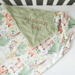 Personalized Baby Blanket, Gender Neutral, Woodland Animals Monogrammed Gift, Forest Nursery Decor - thumbnail 3