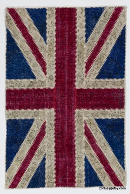 Union Jack Rug Patchwork British Flag Design, Vintage Turkish Rug - image 1