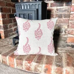 1314. Red Humber Block Print Linen Look 100% Cotton Cushion Cover - thumbnail 1