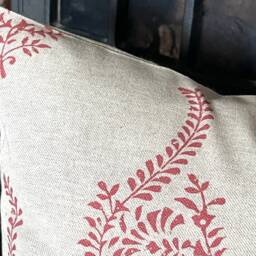 1314. Red Humber Block Print Linen Look 100% Cotton Cushion Cover - thumbnail 2