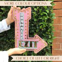 Dramatic Exit Marquee Arrow Sign - Pink Layered Acrylic Wall Decor Mirror Gold Statement Bold Girls Room Art - thumbnail 1