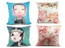 Buddha Cushion, Chinoiserie, Decorative Cushions, Cushion Cover, Gift, Japanese Gifts, Blue Art, Meditation - thumbnail 1