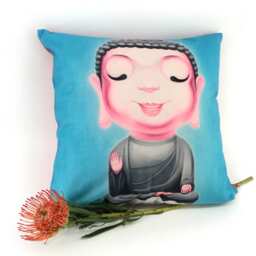 Buddha Cushion, Chinoiserie, Decorative Cushions, Cushion Cover, Gift, Japanese Gifts, Blue Art, Meditation - thumbnail 2