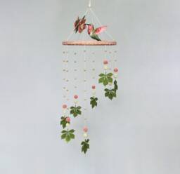 Baby Mobile With Hummingbird - Mobile Baby Floral For Girl Boho Nursery Tropical Crib Pink Green Leaves Hanging - thumbnail 1