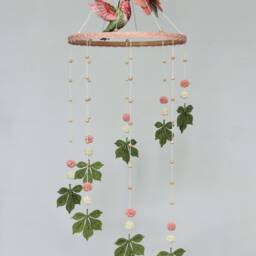Baby Mobile With Hummingbird - Mobile Baby Floral For Girl Boho Nursery Tropical Crib Pink Green Leaves Hanging - thumbnail 2