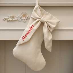 Personalised Bow Christmas Stocking Xmas Deluxe 45cm Hanging Red Cream - thumbnail 2