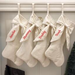 Personalised Bow Christmas Stocking Xmas Deluxe 45cm Hanging Red Cream
