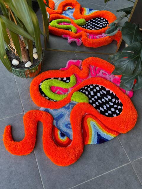Dopamine 3D Fluffy Psychedelic Abstract Handmade Tufted Rug - image 1