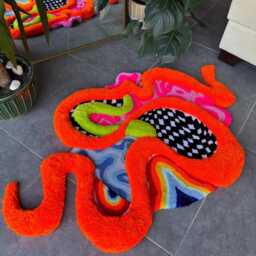 Dopamine 3D Fluffy Psychedelic Abstract Handmade Tufted Rug - thumbnail 4