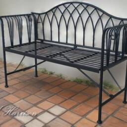 Regal Black Metal Garden Bench Two-Seater 90x128x45cm Outdoor Seating - thumbnail 2