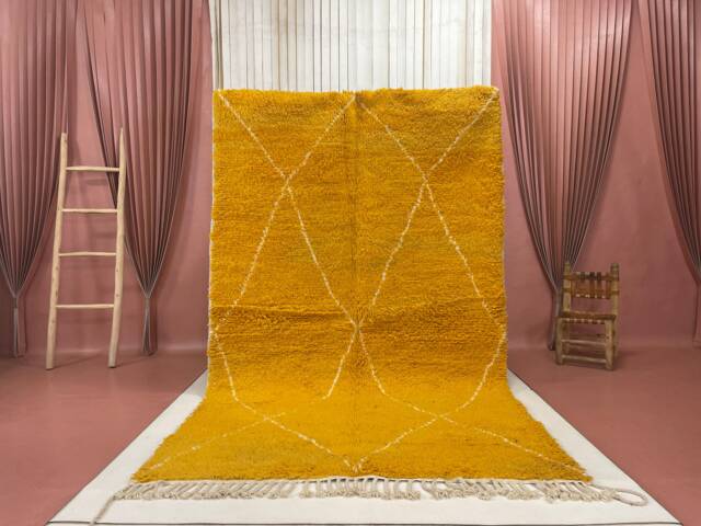 5x9Ft Beni Ourain Mustard Wool Rug Handcrafted Moroccan Carpet - image 1
