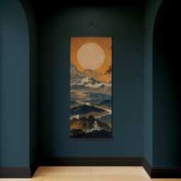 Dark Oriental Landscape Tapestry - Wall Hanging Unique Art - thumbnail 2