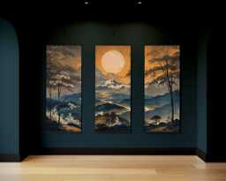 Dark Oriental Landscape Tapestry - Wall Hanging Unique Art - thumbnail 1