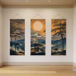 Dark Oriental Landscape Tapestry - Wall Hanging Unique Art - thumbnail 3