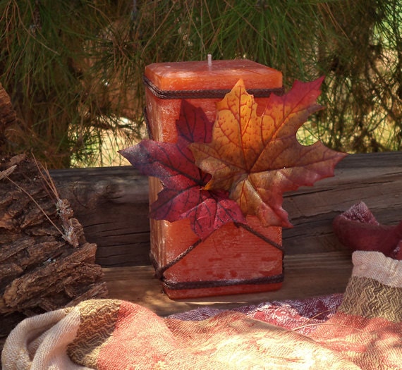 Rustic Candles Fall Table Centerpiece, Holiday Season, Autumn Decorations, Decore, Pillar Candle, Rustic - image 1