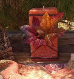 Rustic Candles Fall Table Centerpiece, Holiday Season, Autumn Decorations, Decore, Pillar Candle, Rustic - thumbnail 2