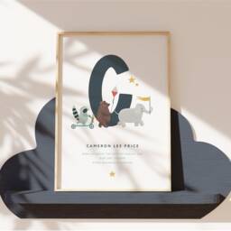 Personalised Animal Nursery Print Custom Baby Name Watercolor Art - thumbnail 3