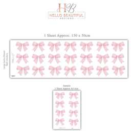 Pink Bow Wall Stickers For Girls Bedroom, Coquette Nursery Decals, Decor, Baby Girl Stickers, Peel & Stick Bows - thumbnail 3