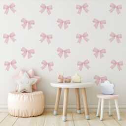 Pink Bow Wall Stickers For Girls Bedroom, Coquette Nursery Decals, Decor, Baby Girl Stickers, Peel & Stick Bows - thumbnail 2
