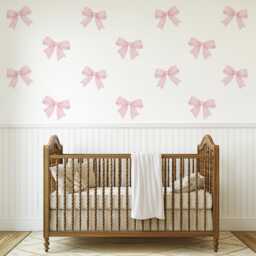 Pink Bow Wall Stickers For Girls Bedroom, Coquette Nursery Decals, Decor, Baby Girl Stickers, Peel & Stick Bows - thumbnail 1
