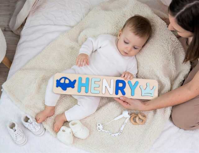 Personalized Wooden Name Puzzle, Custom Baby Gift, 1st Birthday Shower Montessori Toy - image 1