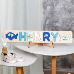 Personalized Wooden Name Puzzle, Custom Baby Gift, 1st Birthday Shower Montessori Toy - thumbnail 4