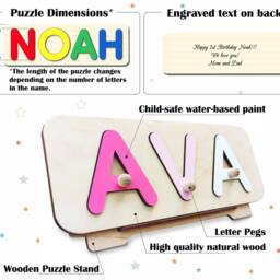 Personalized Wooden Name Puzzle, Custom Baby Gift, 1st Birthday Shower Montessori Toy - thumbnail 2