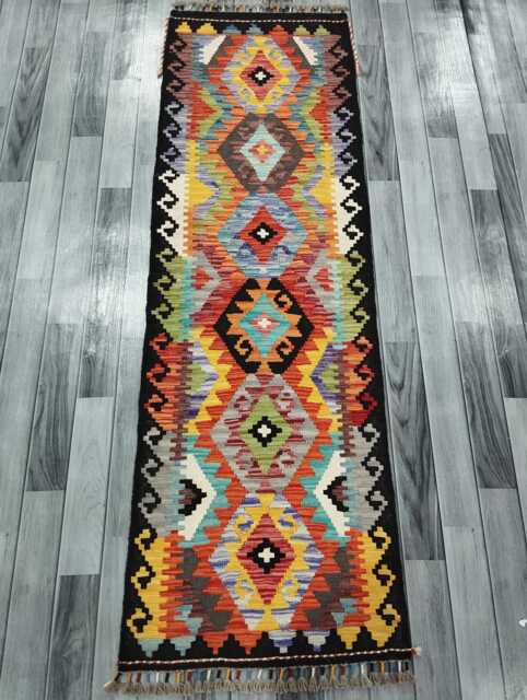 Runner Rug Tribal, Handmade Artisan Afghan Turkish, Scandinavian, Navajo, Bohemian, Wool Flatweave Multicolour Kilim 196x62 cm - image 1