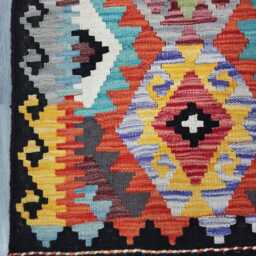 Runner Rug Tribal, Handmade Artisan Afghan Turkish, Scandinavian, Navajo, Bohemian, Wool Flatweave Multicolour Kilim 196x62 cm - thumbnail 4