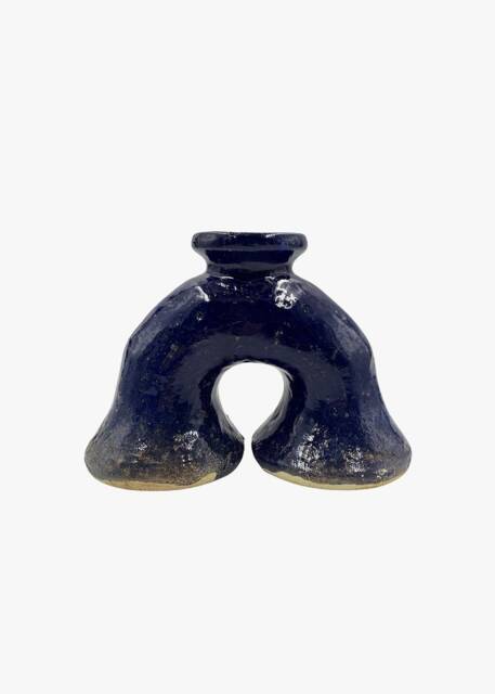 Mid-Season Sale Blue Glazed Tamegroute Abstract Sculpture Vase, Handmade Ceramic Pottery, Craftsmanship, Unique Candlestick Holder - image 1