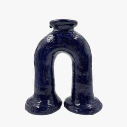 Mid-Season Sale Blue Glazed Tamegroute Abstract Sculpture Vase, Handmade Ceramic Pottery, Craftsmanship, Unique Candlestick Holder - thumbnail 3