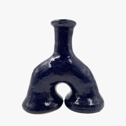 Mid-Season Sale Blue Glazed Tamegroute Abstract Sculpture Vase, Handmade Ceramic Pottery, Craftsmanship, Unique Candlestick Holder - thumbnail 2
